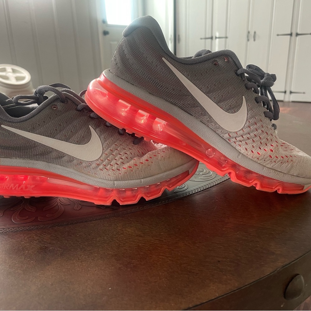 Nike Gray and Bright Red Air Max Shoes